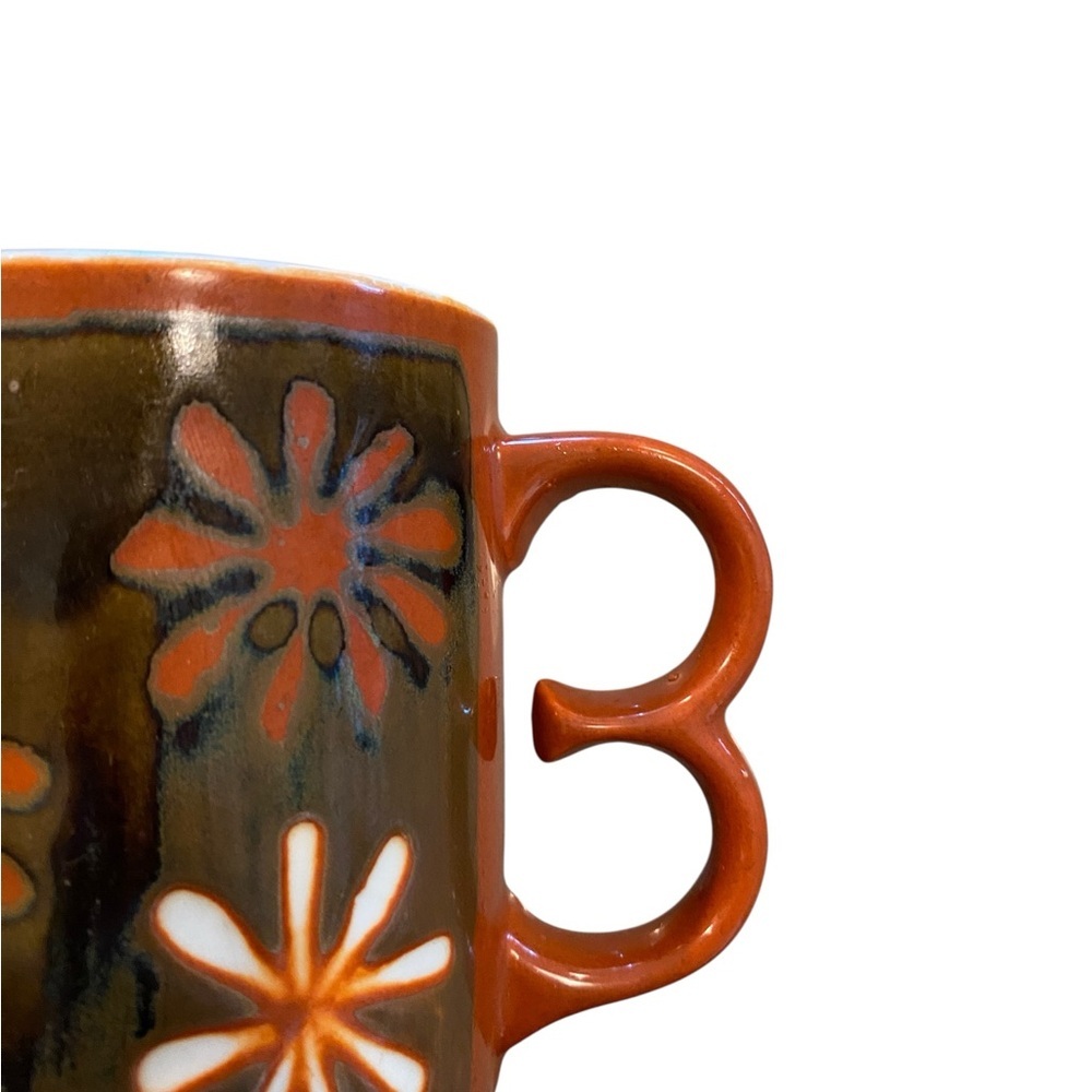 Vintage 70s stoneware Otagiri / Korean Mugs Hand-painted floral botanical. - Picture 2 of 8